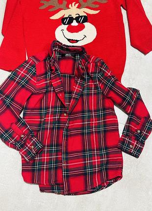 Детский новогодний костюм для мальчика -красная рубашка и свитер 6р