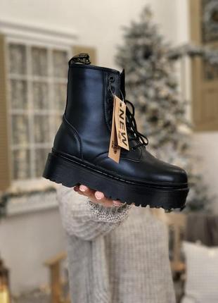 Ботинки dr. martens mono black fur черевики зимние с мехом