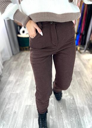 Вельветові теплі штани на хутрі