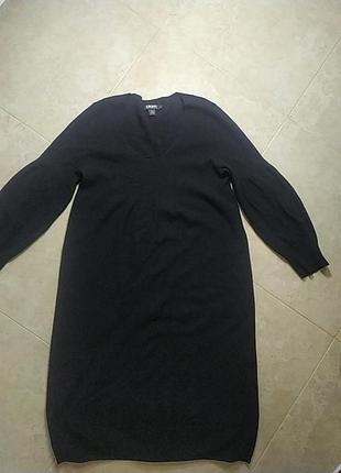 Платье миди черная трикотажная из шерсти и кашемира dkny, s-m