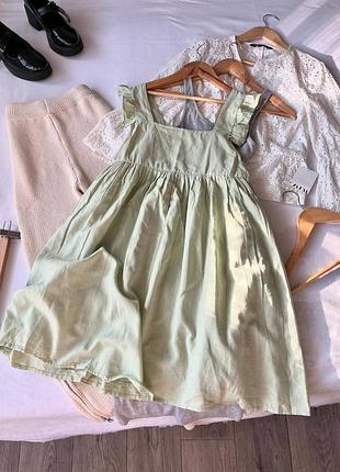 Ніжно оливкова сукня кльош з додаванням льону
