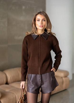 Теплый кардиган на молнии с воротником шерсть