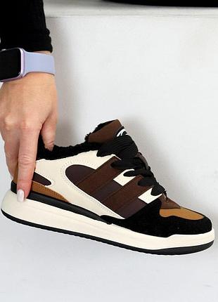 Кроссовки "vandy", беж/шоколад, экокожа/ экозамша, зима