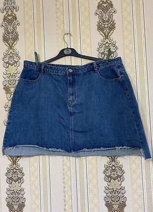 Стильна коротка джинсова спідниця, синя міні юбка джинс батал