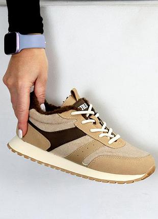 Кроссовки "glamis", беж, натуральная замша/ кожа, зима