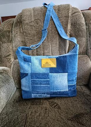 Джинсова сумка печворк через плече