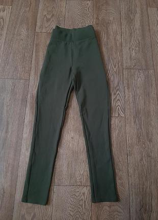 Теплые лосины леггинсы с высокой посадкой цвета хаки