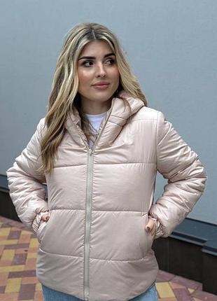 Зимова коротка куртка на блискавці з капюшоном і кишенями