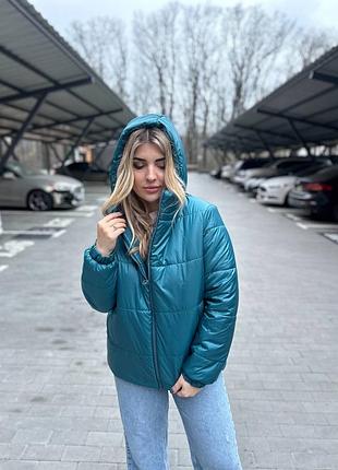 Коротка зимова куртка на блискавці з капюшоном і кишенями