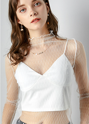 Прозрачная блуза гольф кофтина с узором белая 30/018