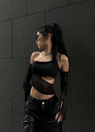 Трп крфтинка чорна сітка лямки кроп