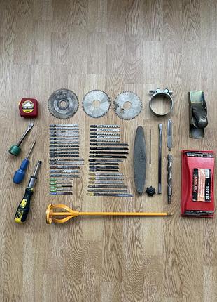 Инструменты пилочки для лобзика сверло шпатель отвертка терка круг шлифовальный сантиметр