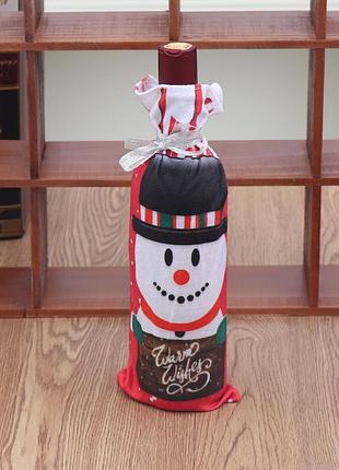 Чехол на бутылку новогодний снеговик 34 на 12 см разноцветный