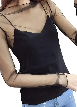 Прозрачная блуза гольф кофтина с узором черная 30/021