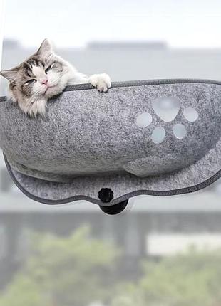 Підвісний гамак-лежанка на присосках 67х25х23 см для котів на вікно сірий