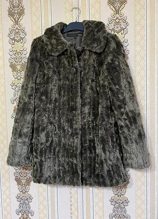 Стильна графітова куртка шубка, темно-сіре пальто шуба