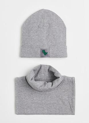 Серый комплект тонкий шапка и снуд от h&amp;m размер 2-3 года 98/104