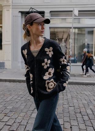 Оверсайз жакет с цветочным жакардом