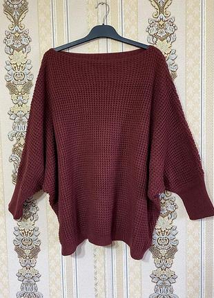 Стильний в'язаний светр оверсайз, бордовий світер батал