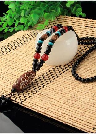 Кольє біло-коричнева дзі імператорська монета,бусина дзі, кольє з натурального каменю