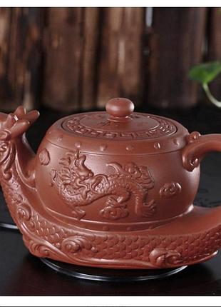 Чайник из глины дракон красный 400 мл, стильный заварочный чайник для приготовления ароматного чая дома