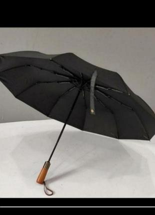 Мужской укрепленный зонт автоматический с деревянной ручкой