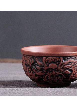Чабэй античный дракон красный 50 мл , глиняный чабей , чабэй из глины, пиала для чая, пиала глина