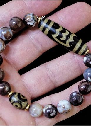 Браслет коричневий дзи кажан , браслет із намистиною дзі, намистина дзі, талісман, амулет, оберег