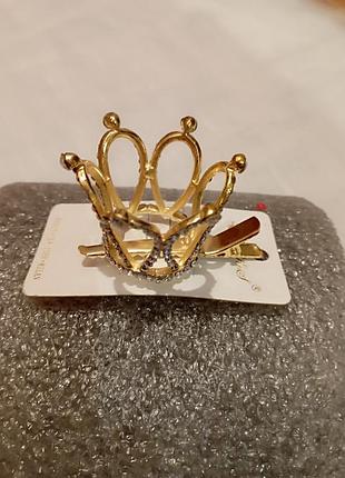 Большая золотая заколка -корона для девочек