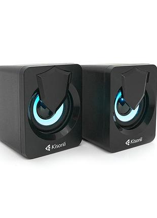 Колонки 2.0 kisonli l-1030 для пк и ноутбука черные usb и 3.5мм динамики с мощностью 2x3w ve-33