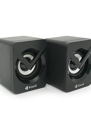 Колонки 2.0 kisonli l-1040 черные для пк и ноутбука usb 3.5mm мощность 2x3w акустическая система ve-33