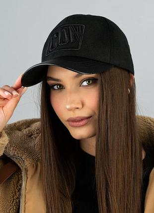Бейсболка кашемировая с вышивкой, кожаный козырек braxton "iconic"(6105-2), черный