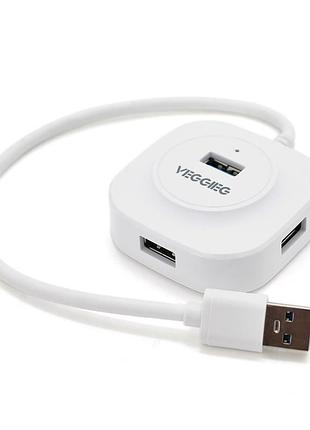 Хаб usb 2.0 veggieg v-u3403 4 порта 480 мбит/с белый usb разветвитель для компьютера и ноутбука ve-33