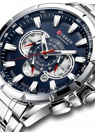 Водостойкие кварцевые часы curren rodos серебристые классические мужские с хронографом и датой ve-33
