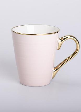 Кружка фарфоровая с золотым ободком и позолоченной ручкой 320 (мл) розовая rx-n240624p
