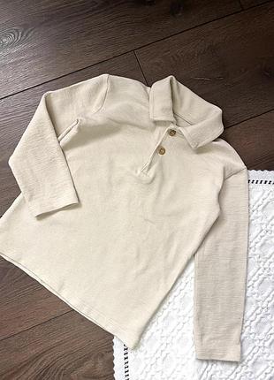 Молочна кремова бежева кофта лонгслів поло довгий рукав з коміром з ґудзиками для хлопчика 2 3 роки 92 98 см