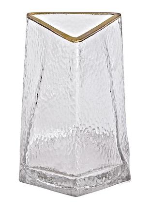 Стеклянная ваза для цветов, декоративный треугольник с золотой каймой, 16 см hp-1709