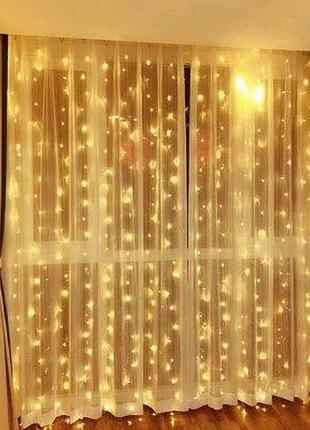 Гирлянда-штора светодиодная 160 led для украшения помещений теплый белый 2х2 м usb питание 220v dm-11