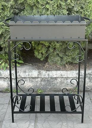 Мангал з дровницею на 9 шампурів з сталі 3 мм термостійка емаль для дачі та пікніка