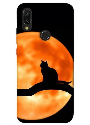Чехол с принтом для xiaomi redmi 7 / на ксяоми, сяоми, ксиоми редми 7 кот на фоне луны