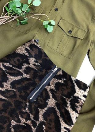Тёплая юбка леопардовая коричневая4 фото