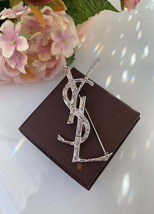 Сен лоран брендовая брошь в люкс качестве / saint laurent / напыление серебро 925