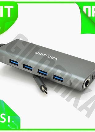 Ve хаб-конвертор veggieg type-c для new version ноутбука с usb3.0 hdmi jack3.5 sd rj45 серебристый 10 n6w_ver