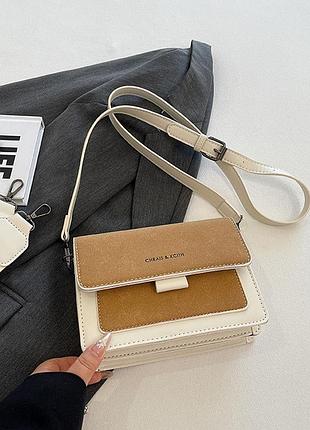 Женская сумка бежевая 2213 кросс-боди замшевая велюр наппа