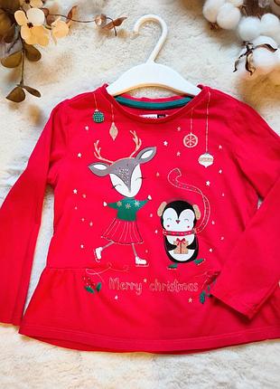 Туника лонглсов/ футболка с рождественским принтом и блестками от бренда pepco для девочки 3-4 года, ростом 98-104 см