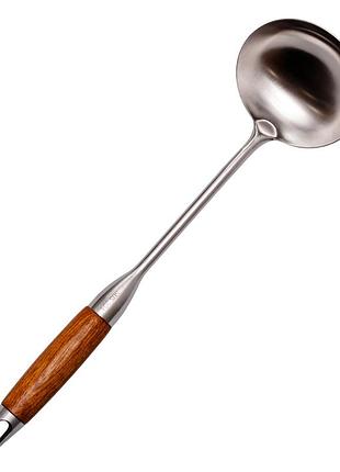 Ополоник металевий кухонний 27 (см) з нержавіючої сталі з дерев'яною ручкою hp-8-45