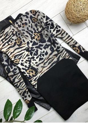 Леопардовое платье чёрное бандажное zara4 фото