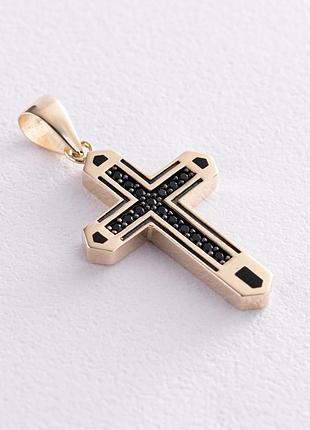 Крест в желтом золоте (черные фианиты) п03493