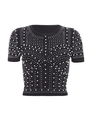 Чёрный джемпер в камнях короткий рукав