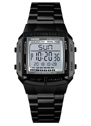 Спортивные часы skmei illuminator черный кварцевые мужские с подсветкой и будильником цифровые 5 атм ve-33